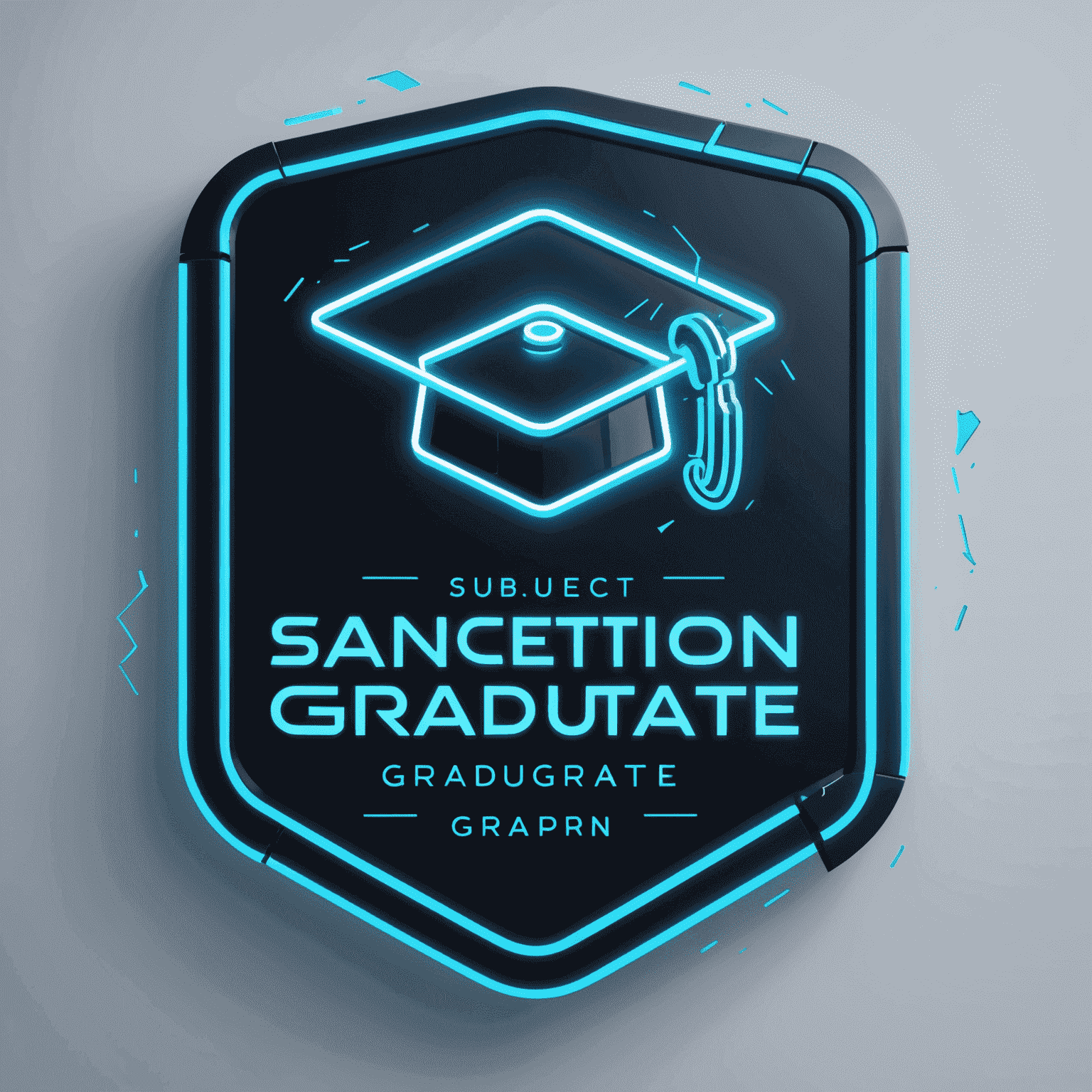 SanctionGraduate Logo - A futuristic, neon blue text with a broken phone icon