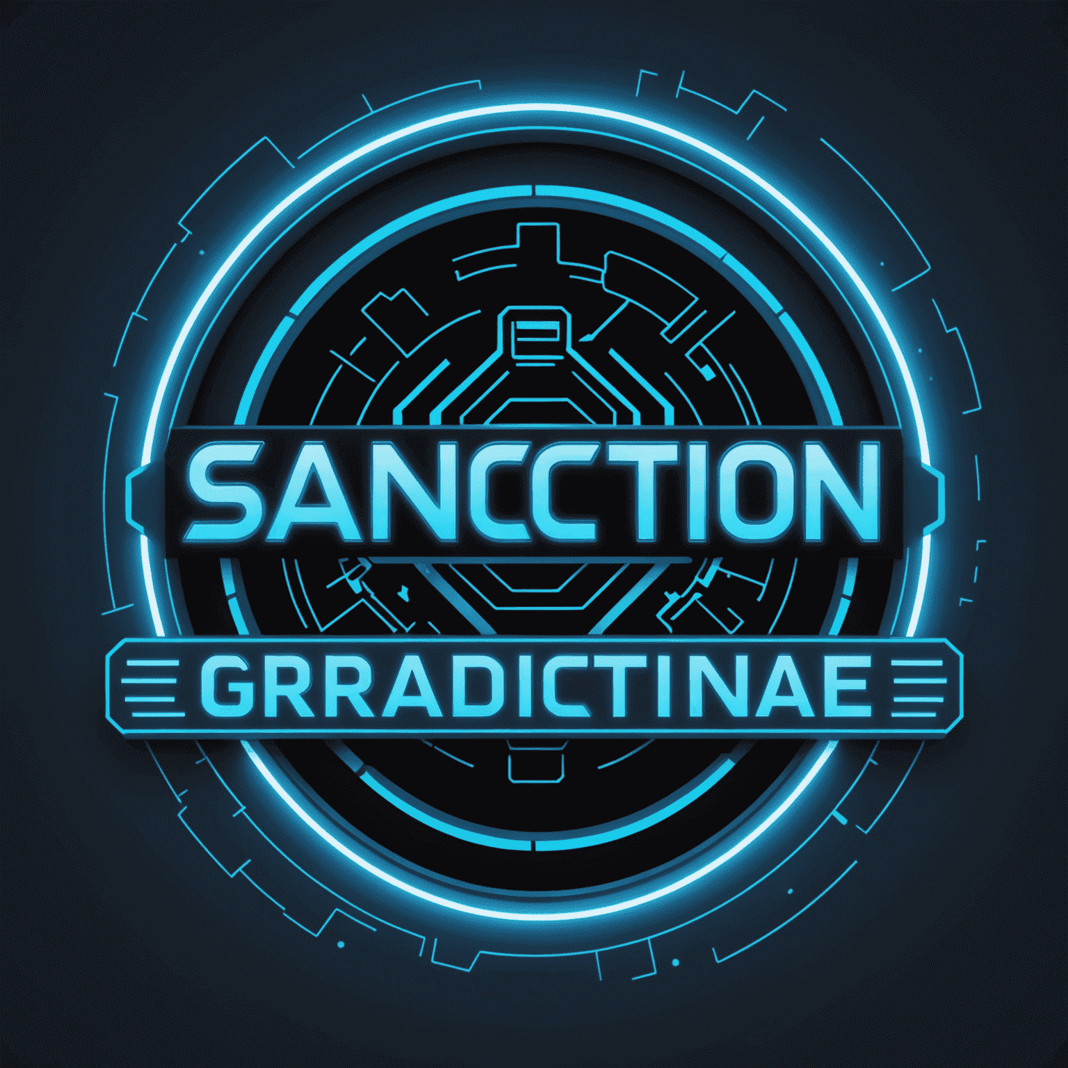 SanctionGraduate Logo - A futuristic, neon blue text with a broken phone icon