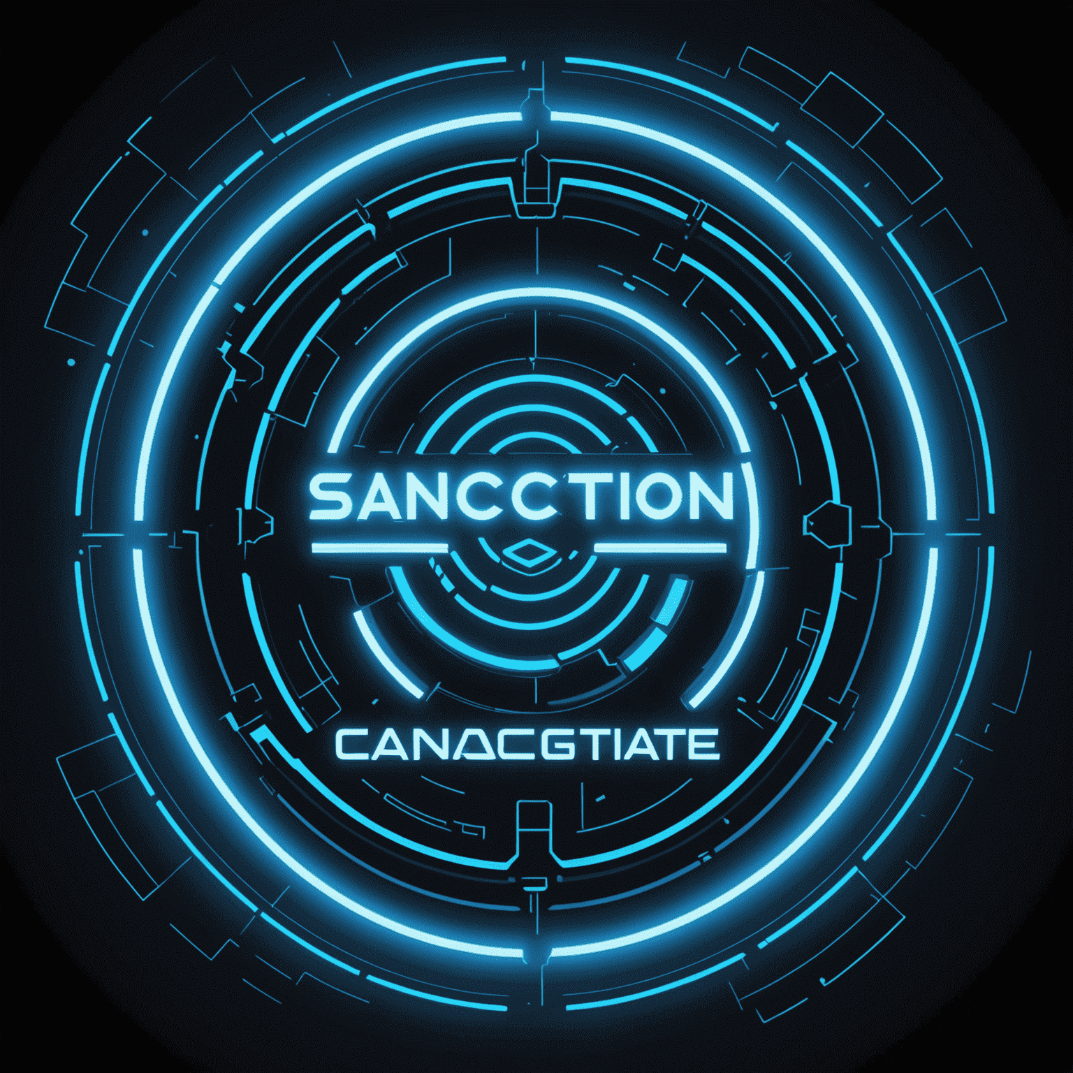 SanctionGraduate Logo - A futuristic, neon blue text with a broken phone icon